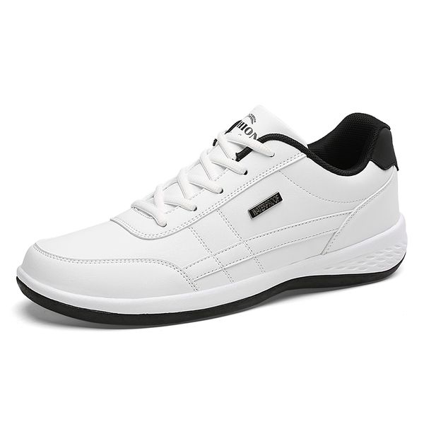

leather men shoes trend casual sneakers italian breathable leisure mens shoes non-slip footwear men vulcanized shoes plus size, Black