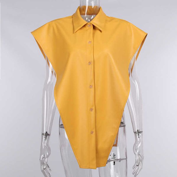 

women's gx wholesale fall clothing stylish solid stylish high cut stand collar ladies pu blouses leather shirtsjui, White