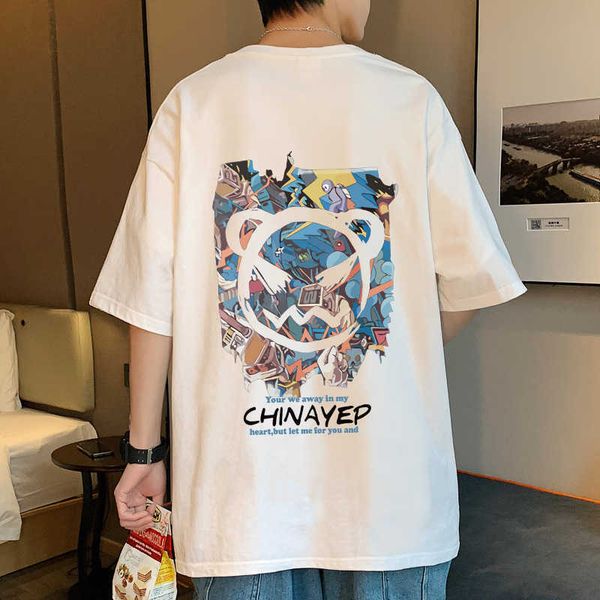 

short sleeved t-shirt men's summer fashion men's 2023 new loose half sleeve cotton cartoon print t-shirt tw9sa, White;black