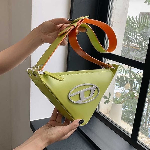 

New Fashion Suitcase Popular Design and Shoulder 2023 Bag Women Korean Dinner Version Foreign Style Solid Color Triangle Wide Strap Crossbody, Green14