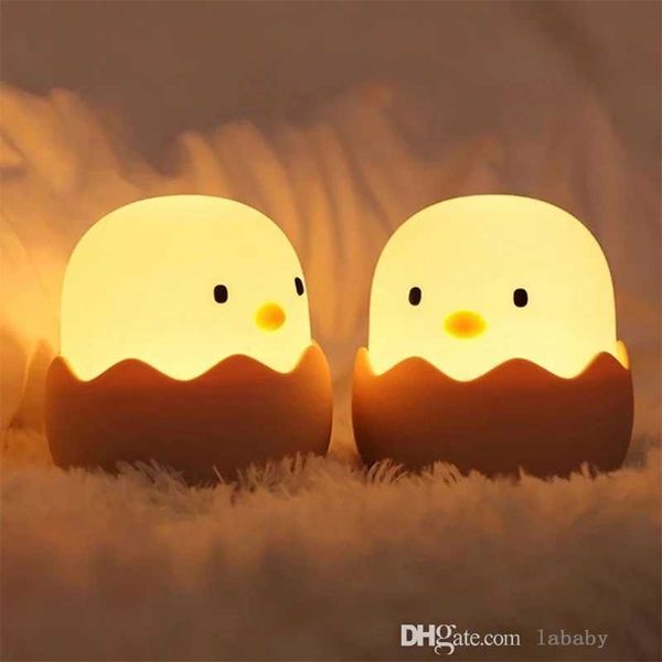 

led children touch night light soft silicone usb rechargeable bedroom decor gift animal egg shell chick bedside lamp