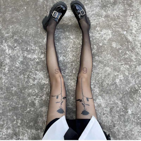 

socks women pantyhose tights seamless ultra-thin velvet silk pantyhose black rose print tight stocking female hosiery j230531, Red;black