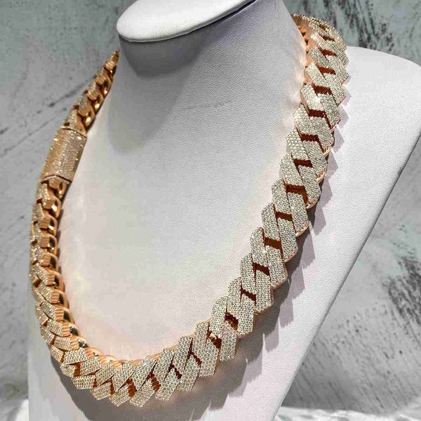 

thicker 20mm 4 row diamond 925 sterling silver iced out prong setting vvs moissanite cuban link chain