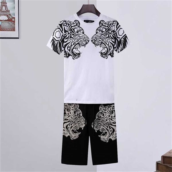 

crystal skull designer t shirts pants piece sets mens summer tracksuits casual punk solid tshirt print letter dollar tee skateboard clothin, Gray