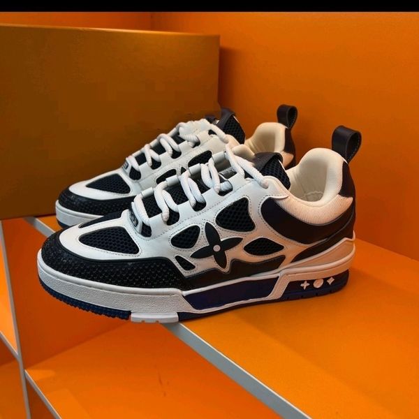 

designer skate sneaker 1854 casual shoes men sneakers rubber platform flowers trainers genuine leather lace-up skate shoes running shoe 06, Black