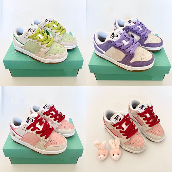 

kids dunks low 85 rabbit pink girls boys sports green purple dunke baby sneakers basketball shoe kid youth toddler infants athletic shoes, Black