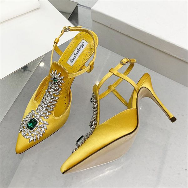 

pointed toe womens sandals summer 2023 crystal dress pumps t-strap high heels wedding shoes ladies gladiator stiletto big size, Black