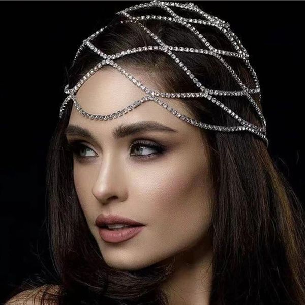 

headbands cross-border selling accessories mesh rhinestone hair chain exaggerated temperament multi-layer full of diamond hair accessories h, Golden;silver