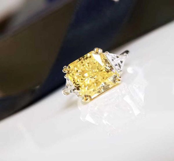 

brand pure 925 sterling silver jewelry rings yellow square stone wedding silver rings engagement jewelry female 5ct rings t2009083884205, Golden;silver