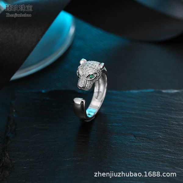 

designer luxury cait brand tier diamond set leopard head female animal fashion temperament zircon open adjustable ring, Silver