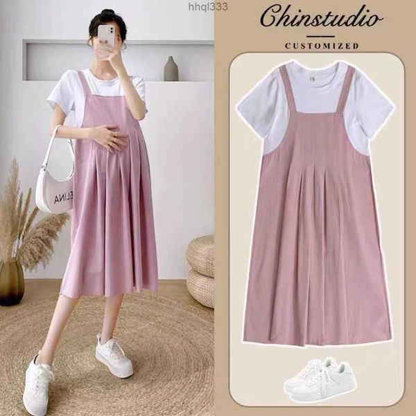 

u9he fxwa maternity dresses maternity clothing dresses summer fashion pink pregnancy clothes gowns short sleeve fake two-piece pregnant wome, White
