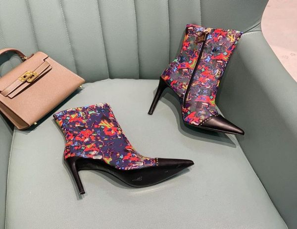 

women039s boots springsummer 2021 pointed toe design stiletto short tube leather printed ankle boot size 35402097480, Black