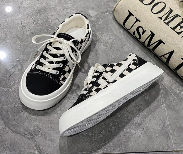

women039s canvas shoes black and white plaid thicksoled shoes female students casual sneakers 2022 new spring and autumn9973128