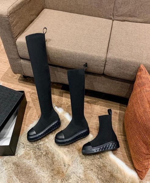 

overtheknee women039s boots winter fashion joker thicksoled wool knitted boots slim flatsoled women039s shoes 2020 new9912838, Black