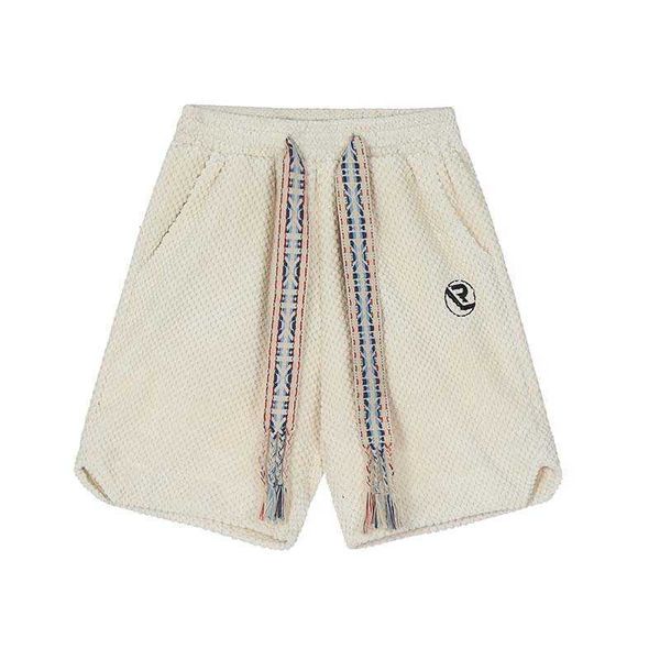 

plaid loose five piece wide leg pants men's trendy versatile drawstring casual shorts summer, White;black