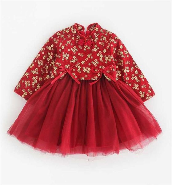 

christmas princess dress for girls plus velvet thicken warm winter infant baby clothes chinese style year kids tutu dresses 2111102054442, Red;yellow