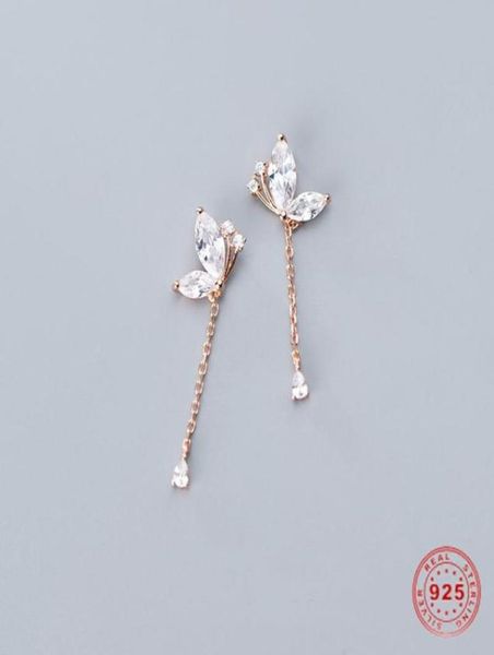 

doreen box 925 sterling silver earrings female korean style fashion fresh rhinestone butterfly rose gold color 1 pair dangle cha8082267
