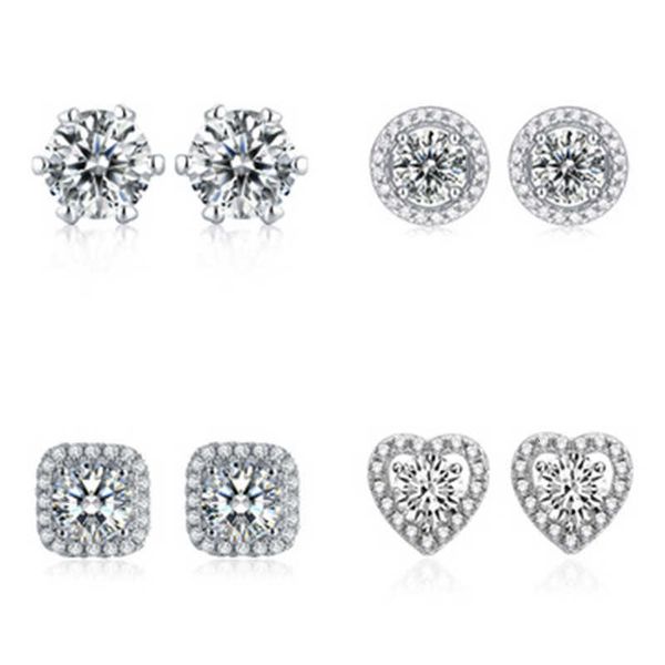 

jewelry live simulation mossan diamond earrings female ins love s925 pure silver needle zircon six claw stone earrings, Golden