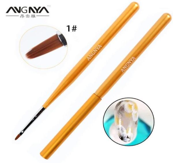 

gold wooden handle nail art brush acrylic liquid powder painting flower petal carving drawing pen manicure tools16265720, Yellow