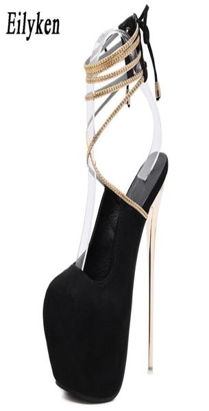 

laceup pumps wedding women fetish shoes woman pumps latform very high heel stripper flock club pumps 17 cm 2104136954051, Black