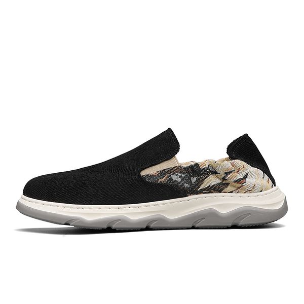 

men canvas shoes summer spring mens boat shoes slip on deck shoe lazy loafers outdoor casual driving shoes walking zapatillas, Black