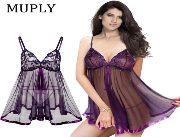 

muply lingerie lace lenceria mujer soft lace nightwear underwear babydolls nightdress plus size lingerie dress d1819801934, Red;black