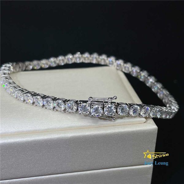 

38.4cwt 4mm vvs moissanite lab diamond hip hop jewelry bling iced out 18k solid gold tennis bracelets, Silver