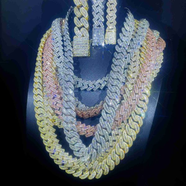 

hip hop jewelry 12mm 14mm 15mm 20mm cuban chain necklace iced out 3a+ cz diamond cuban link chain, Silver
