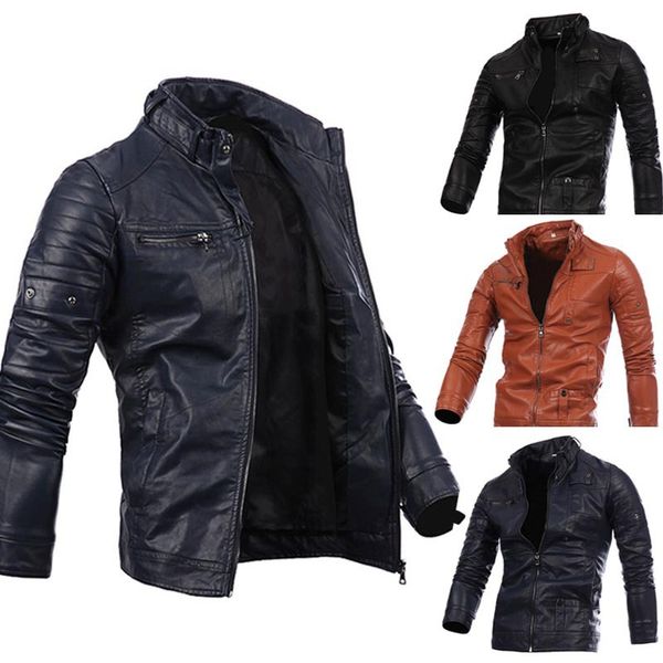 

Men's Leather Jacket For Biker Distressed Genuine Lambskin Top Quality Material parka jacket men, Black