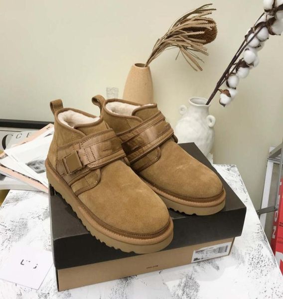 

design men039s snow boots warm cowhide fabric wool lining highquality strap zipper antislip4910939, Black