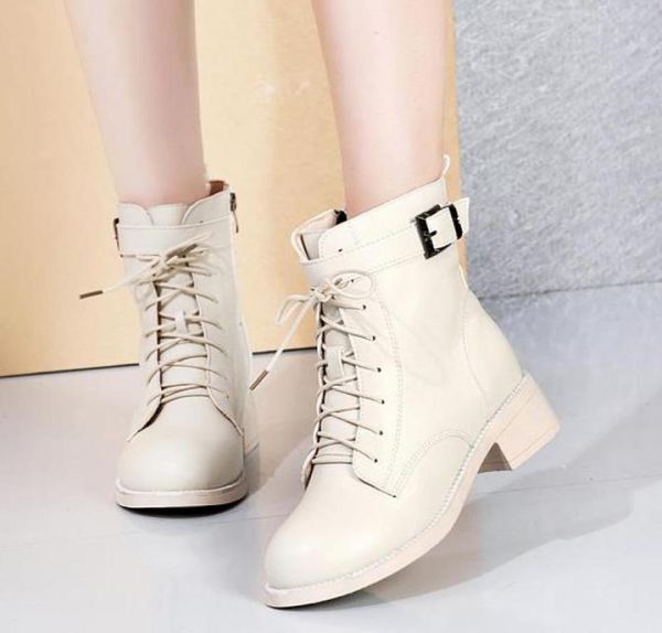 

buckle woman 2019 new boots women autumn winter shoes ladies low heel ankle boots for women fashion round toe laceup boots9401075, Black
