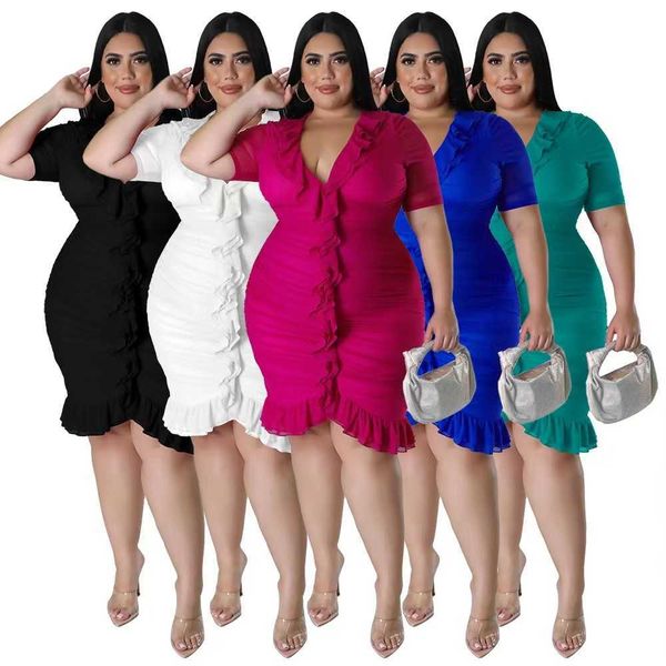 

wmstar plus size dresses for women draped v neck bodycon elegant solid midi dress new in summer clothes wholesale dropshipping, Black