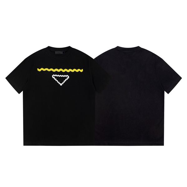 

23 ss new man t shirts embroidery tees wave curve triangle loose short sleeve t-shirt women polos xs to, White;black