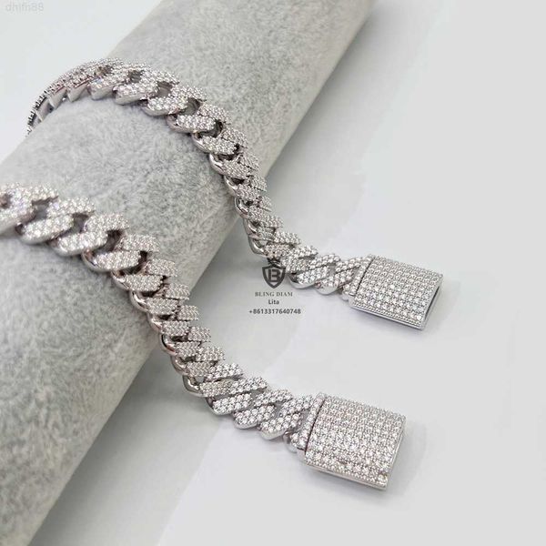 

custom engraving shining jewelry iced 13mm rhodium gold plated good men moissanite cuban bracelet, Silver