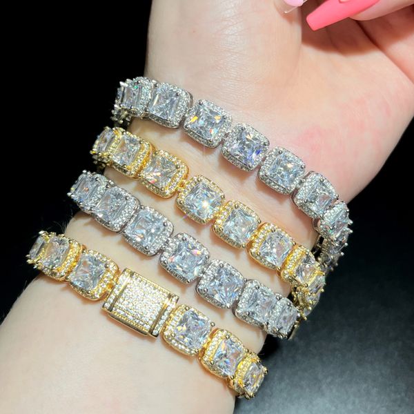 

gold plated sparking cz cluster cubic zirconia tennis chain bracelet iced out bling cz charm hip hop jewelry gifts, Golden;silver