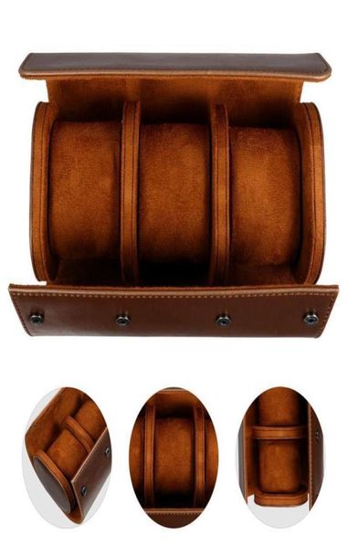 

card holders 321 3 slots watch roll retro travel case chic portable vintage leather display storage box with slid in out organi1066070, Brown;gray