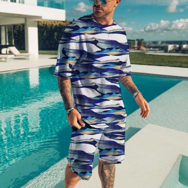 

trend d men's digital printing casual street style cool set zdv, White;black