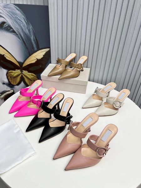 

6a designer shoes women's sandals imported sheepskin fabric elegant and exquisite pointed high heels genuine leather soles with a heel, Black