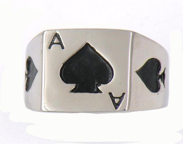 

fanssteel stainless steel vintage mens or wemens jewelry signet classic poker spade a lucky ring 13w77254l3136153, Silver