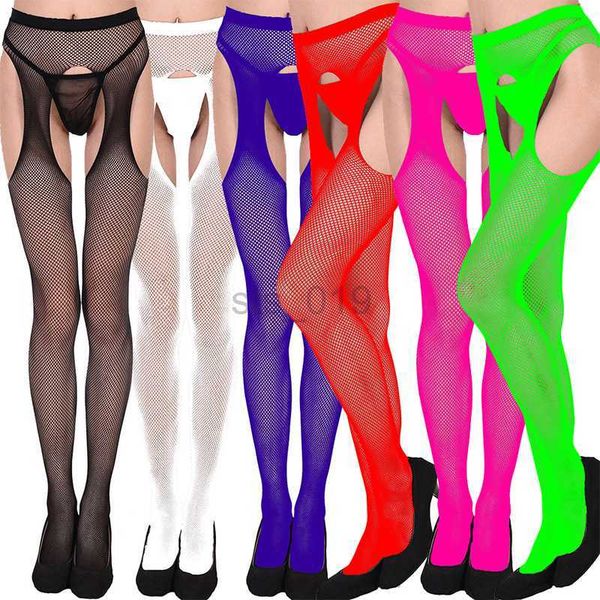 

socks lingerie underwear stockings open crotch neon fishnet tights for women party night club wear crotchless pantyhose women j230531, Red;black