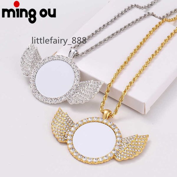 

jewelry experience pendant necklace sublimation blank rhinestones wing necklaces, Silver