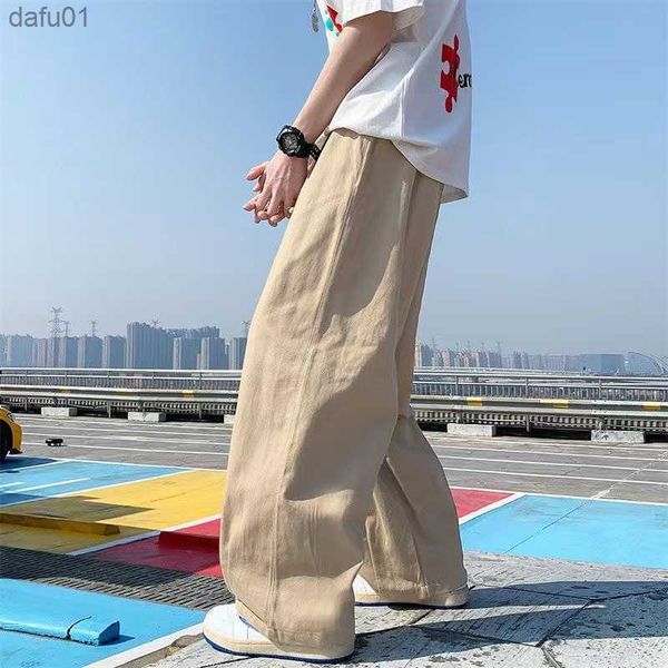 

men's pants spring cotton wide leg pants men fashion solid color casual pants men streetwear korean loose straight pants mens trousers, Black
