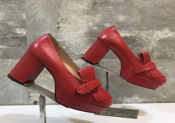 

2021 latest fashion custom logo women039s dress shoes thick heel full leather material tassel decoration luxury beautiful 35422101558, Black