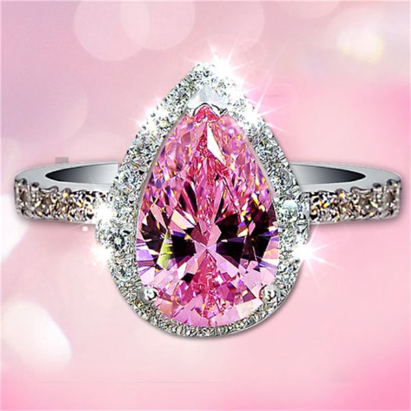 

vecalon female water drop promise ring 925 sterling silver3ct aaaaa cz engagement wedding band rings for women bridal jewelry, Slivery;golden