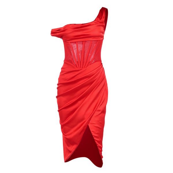 

urban dresses perspective one shoulder colored dingyu bone pleated split mid dress dress, White;black