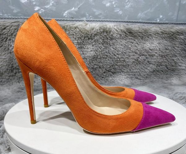 

real po suded lady orange pointed toe dress shoes snake printed lady pump 12cm 10cm 8cm high heels size 33458542538, Black