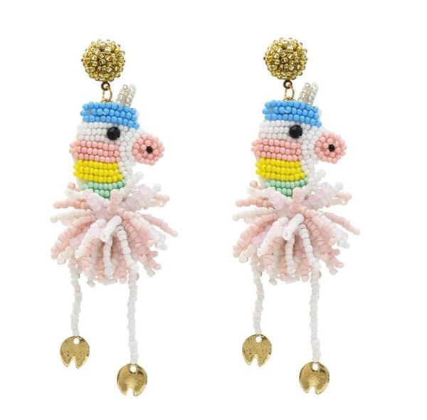 

rice beads unicorn earrings cute animal party tassel earrings3120217, Golden