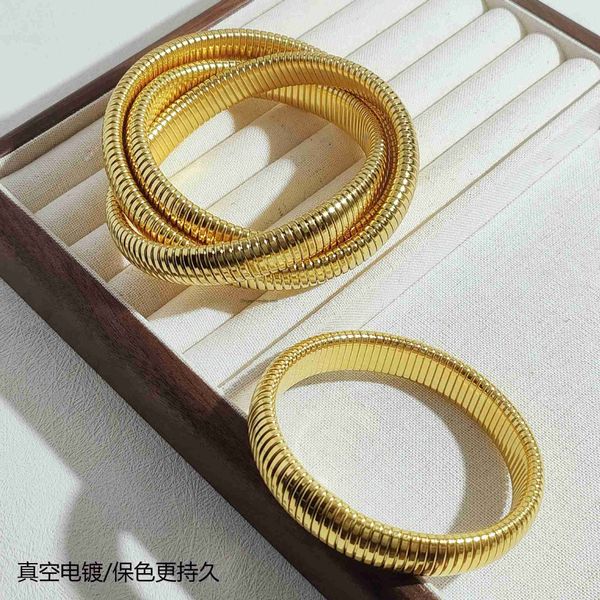 

designer luxury belgary brand bracelet ins niche design sense three-layer golden snake bone elastic titanium steel multiple layered wearing, Black