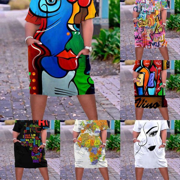 

plus size womens clothing casual designer dress 2023 summer fashion ladies v-neck large dresses 3d printed loose relaxed short sleeve a-line, Black;gray