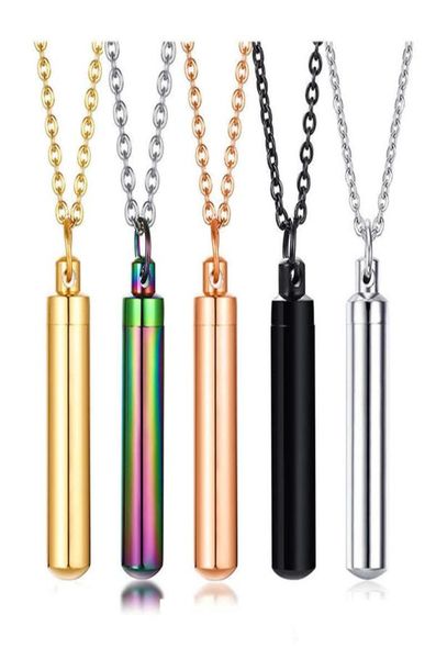 

5 color cylinder cremation urn necklace for ashes memorial keepsake pendant stainless steel remembrance jewelry for women or men6498614, Silver
